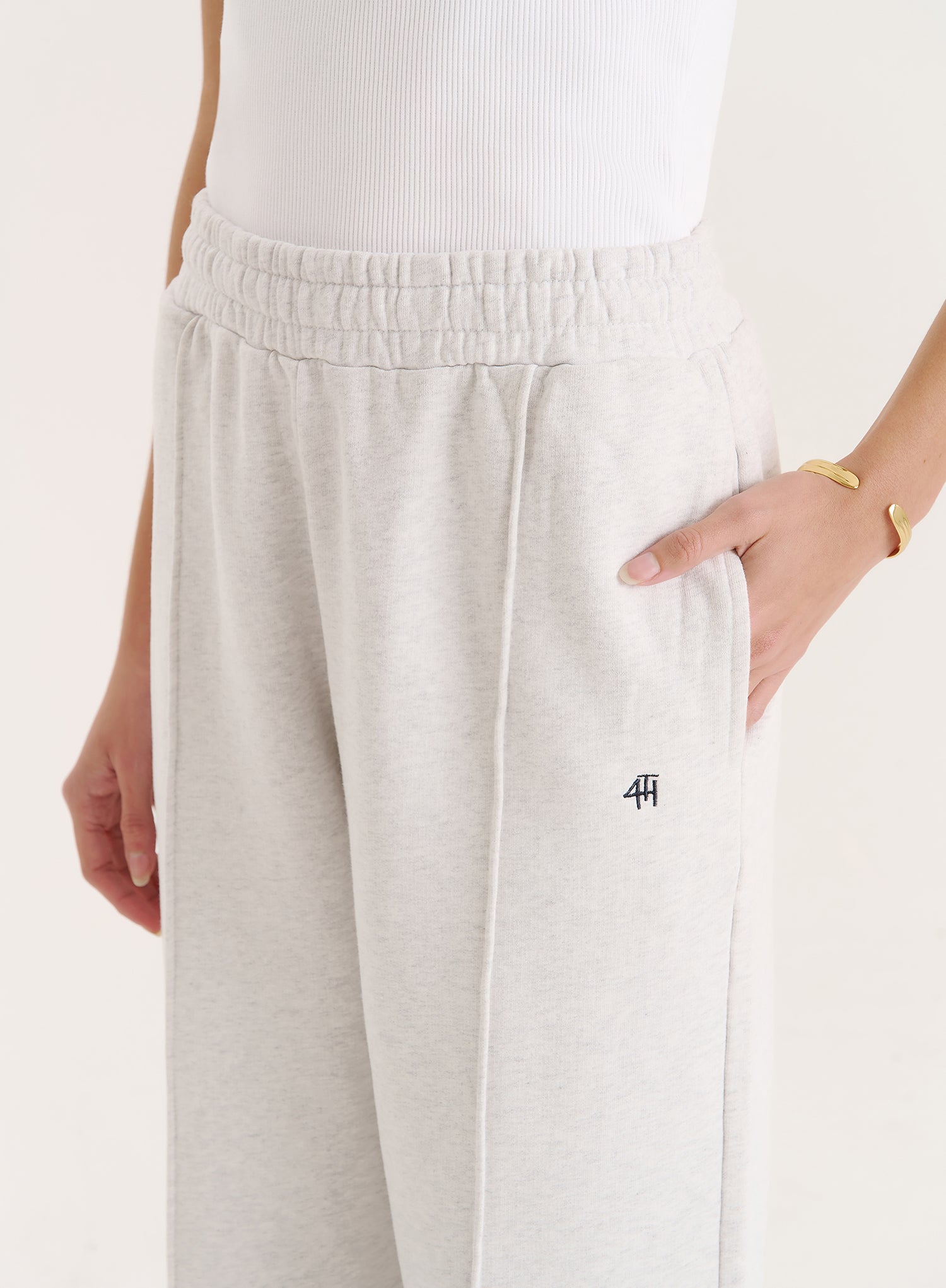 Light Grey 4th Wide Leg Branded Joggers